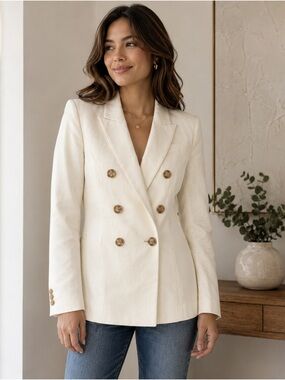 LOFT Linen Double-Breasted Tailored Blazer